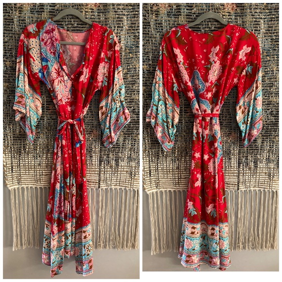❤️ BOHO RED FLORAL KAFTAN DRESS - Picture 7 of 17